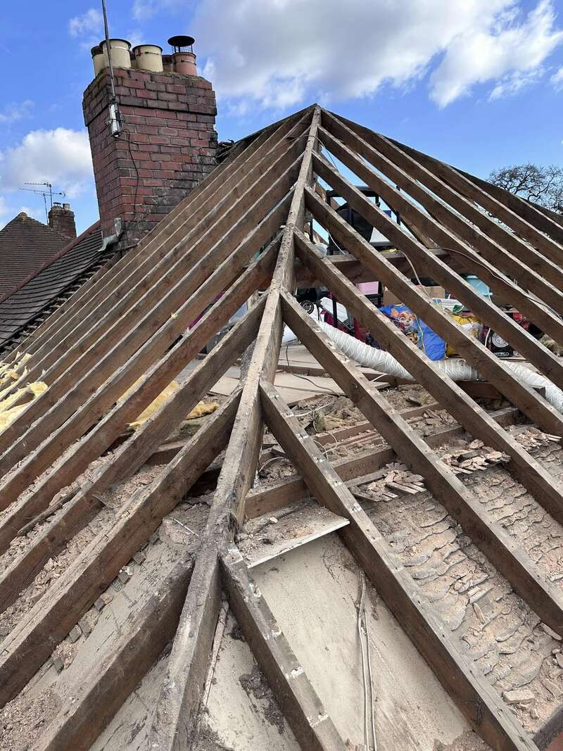 Roof timbers exposed during a strip-out